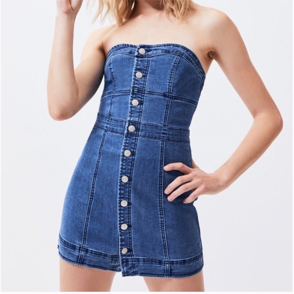 Pacsun Denim Button Up Strapless Mini Dress